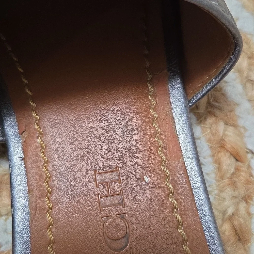 Coach Tassle Bow Slide Metallic Silver, Size 7.5